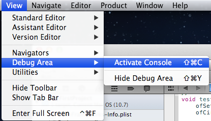 mac console commands xcode